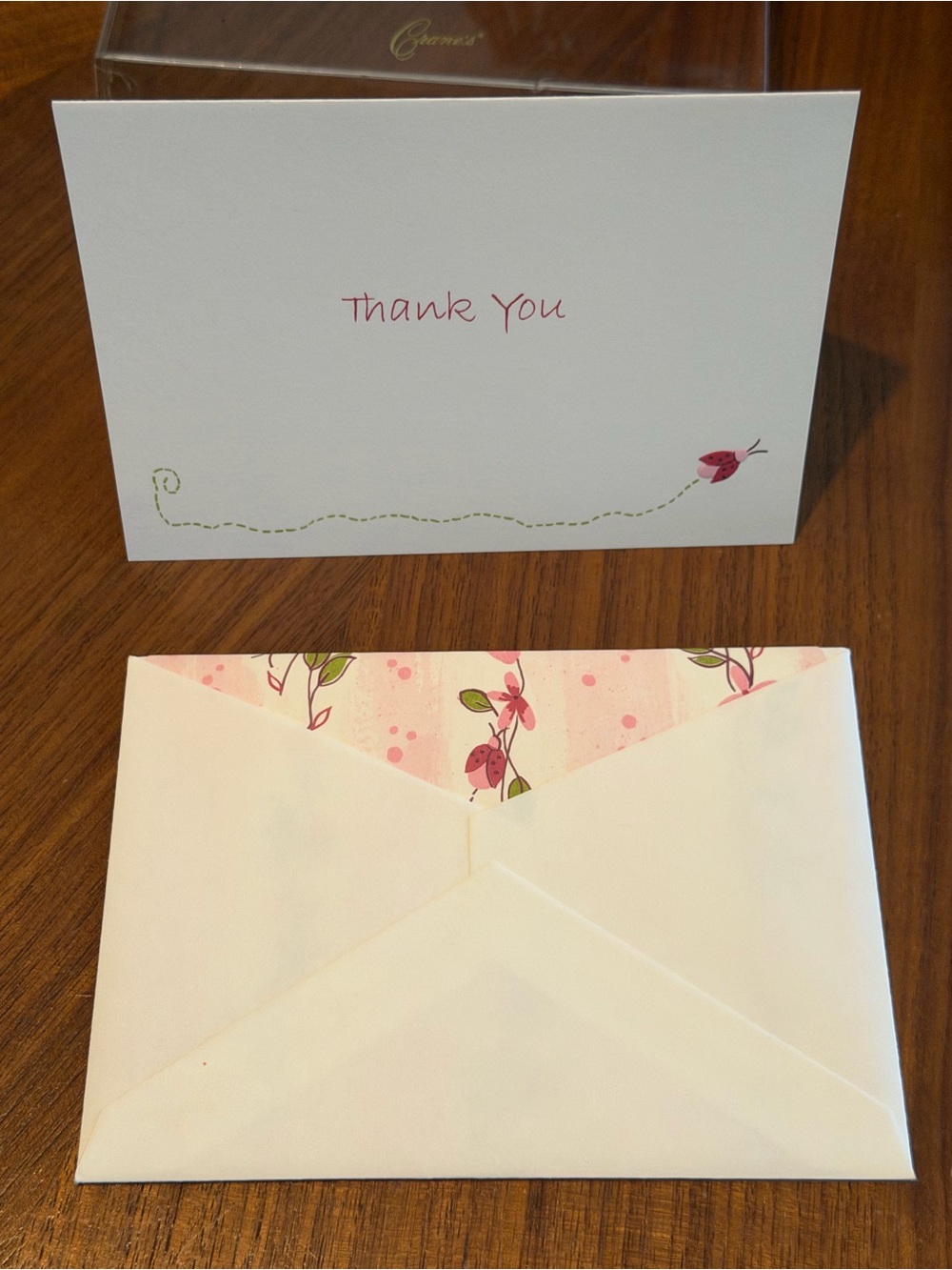 Crane's- Thank You Cards with Pink Ladybug and Floral Envelope Liners